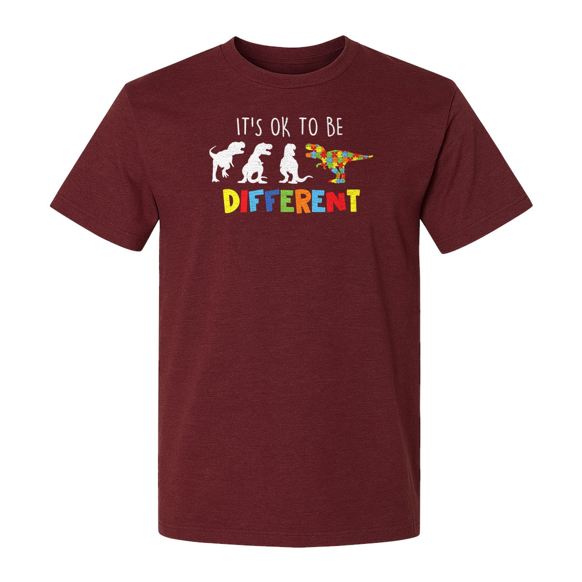 Autism Awareness T-Shirt, It's OK to Be Different Dinosaur Acceptance Design