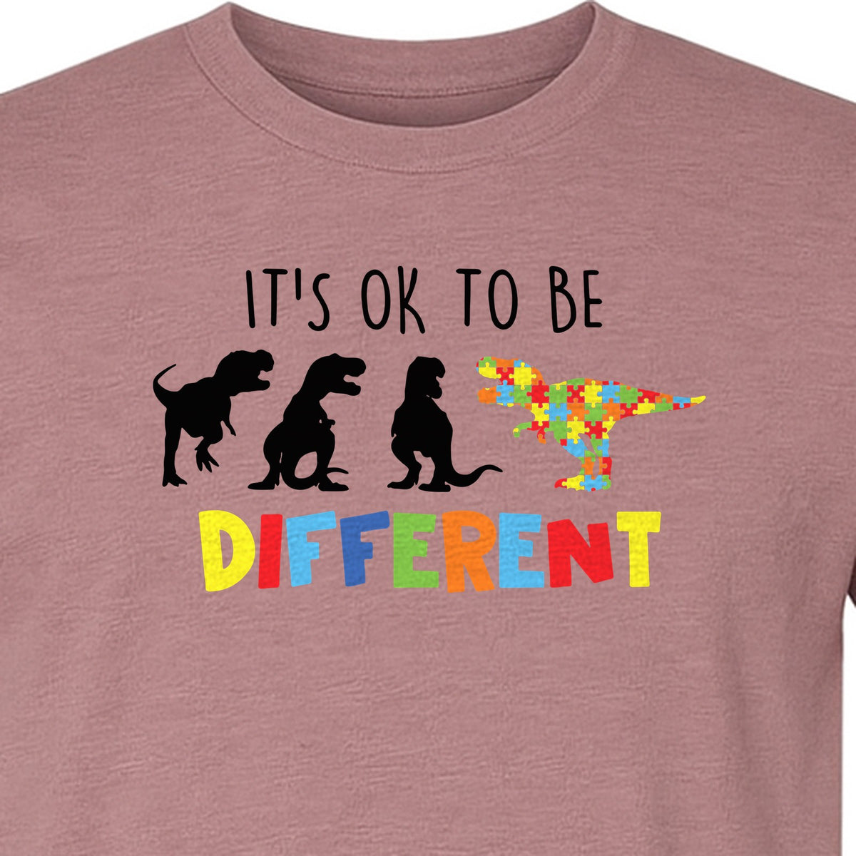 Autism Awareness T-Shirt, It's OK to Be Different Dinosaur Acceptance Design