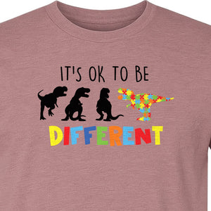 Autism Awareness T-Shirt, It's OK to Be Different Dinosaur Acceptance Design