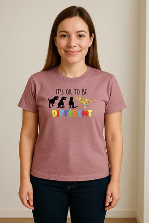 Autism Awareness T-Shirt, It's OK to Be Different Dinosaur Acceptance Design