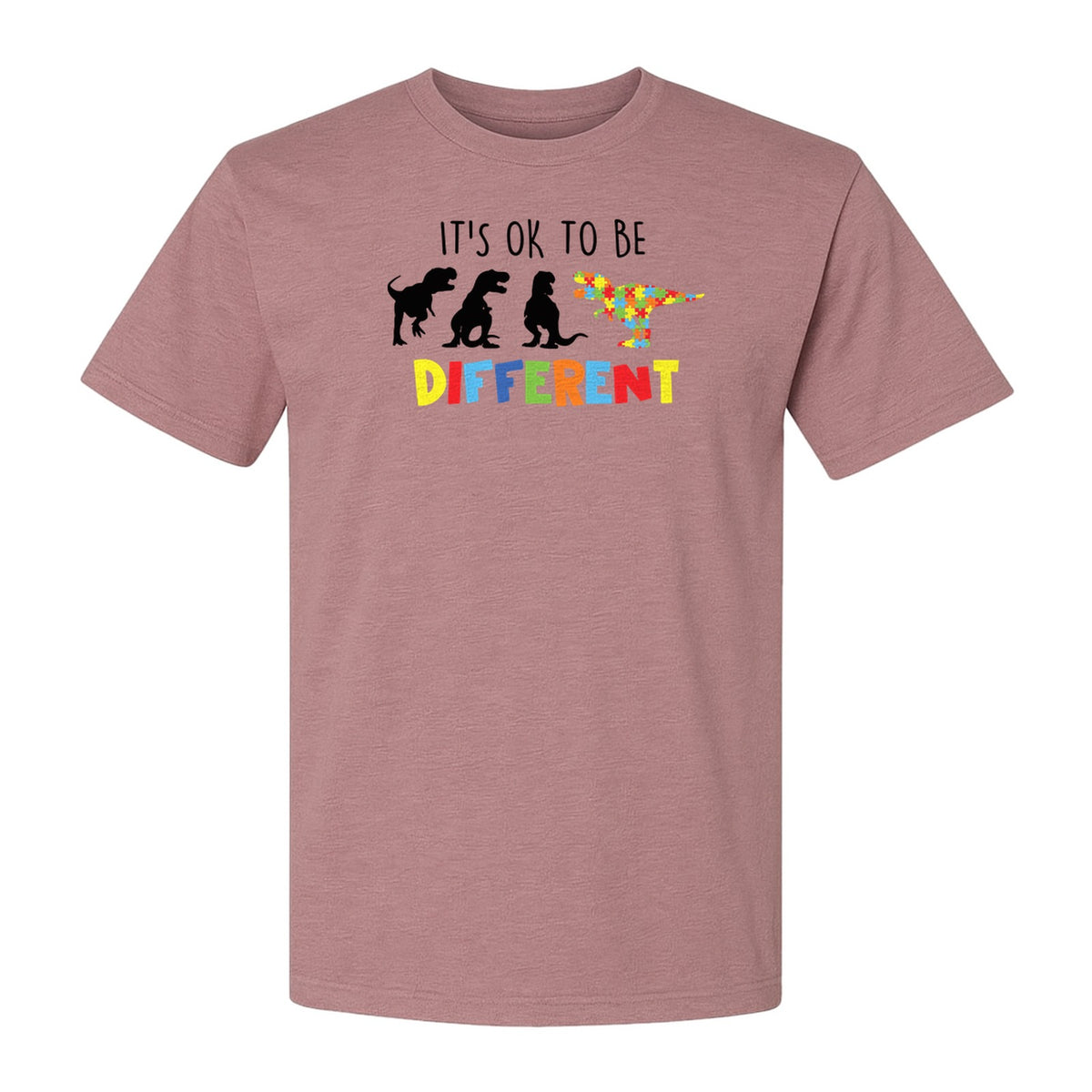 Autism Awareness T-Shirt, It's OK to Be Different Dinosaur Acceptance Design
