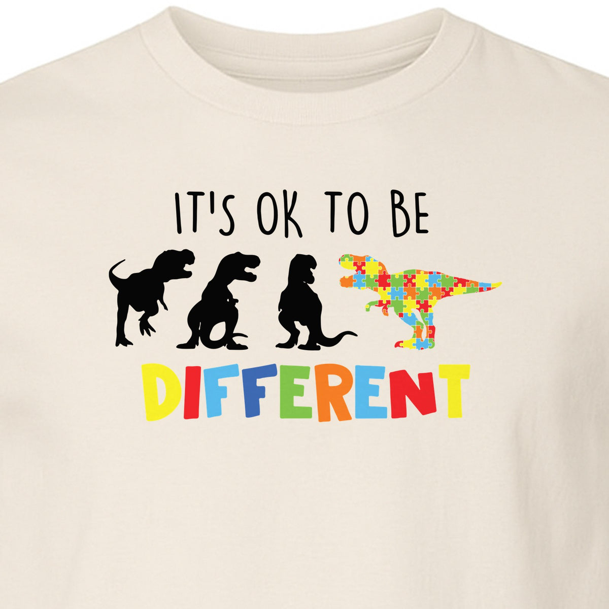 Autism Awareness T-Shirt, It's OK to Be Different Dinosaur Acceptance Design