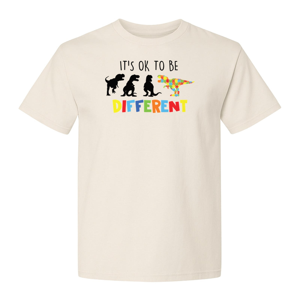 Autism Awareness T-Shirt, It's OK to Be Different Dinosaur Acceptance Design