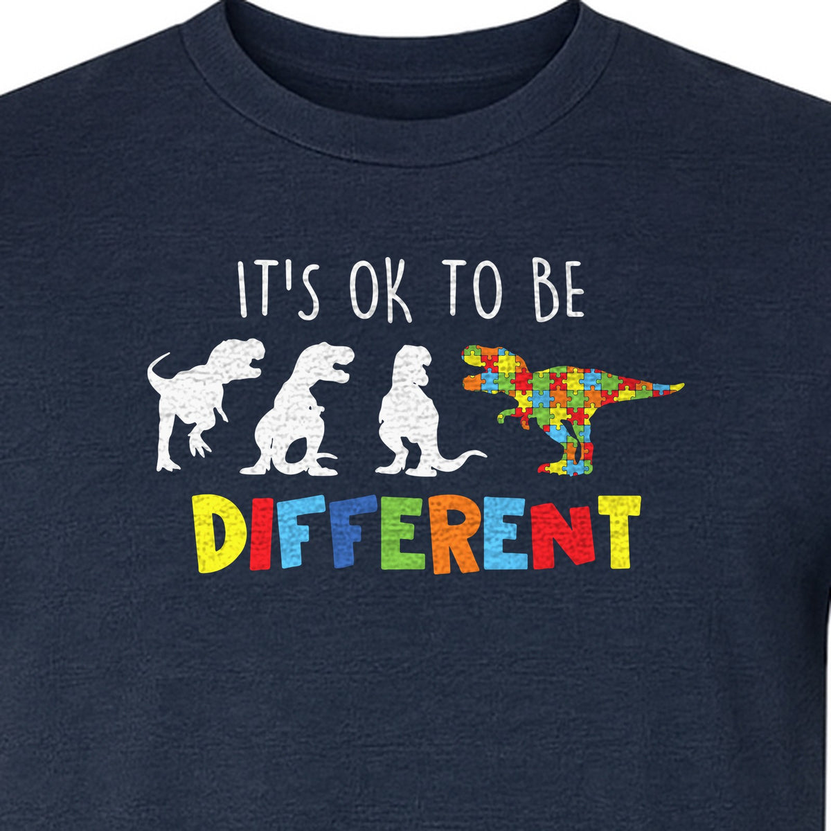 Autism Awareness T-Shirt, It's OK to Be Different Dinosaur Acceptance Design