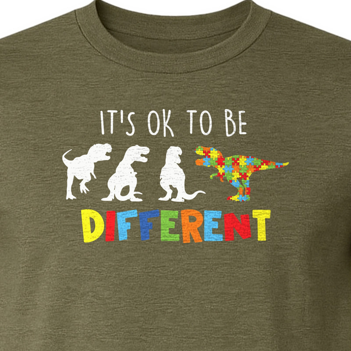 Autism Awareness T-Shirt, It's OK to Be Different Dinosaur Acceptance Design