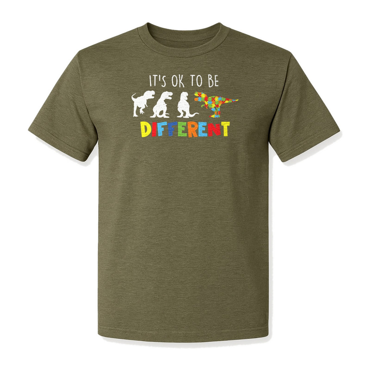 Autism Awareness T-Shirt, It's OK to Be Different Dinosaur Acceptance Design