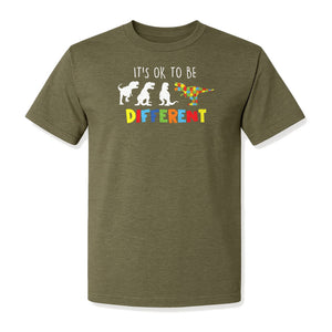 Autism Awareness T-Shirt, It's OK to Be Different Dinosaur Acceptance Design