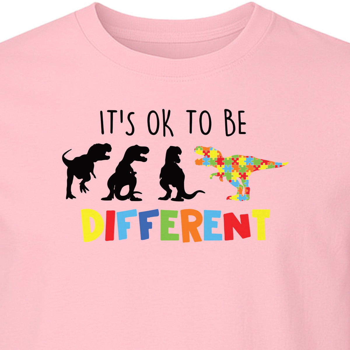 Autism Awareness T-Shirt, It's OK to Be Different Dinosaur Acceptance Design