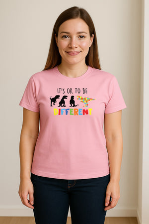 Autism Awareness T-Shirt, It's OK to Be Different Dinosaur Acceptance Design
