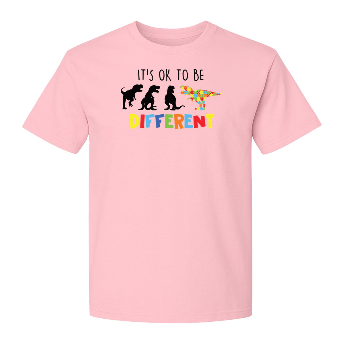 Autism Awareness T-Shirt, It's OK to Be Different Dinosaur Acceptance Design