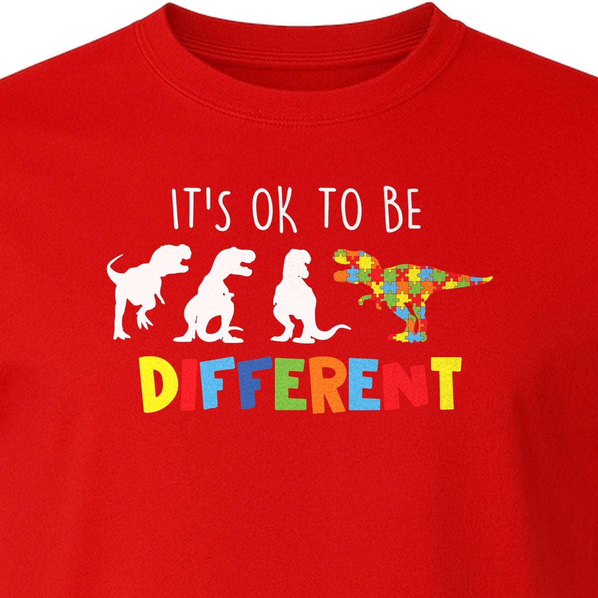 Autism Awareness T-Shirt, It's OK to Be Different Dinosaur Acceptance Design
