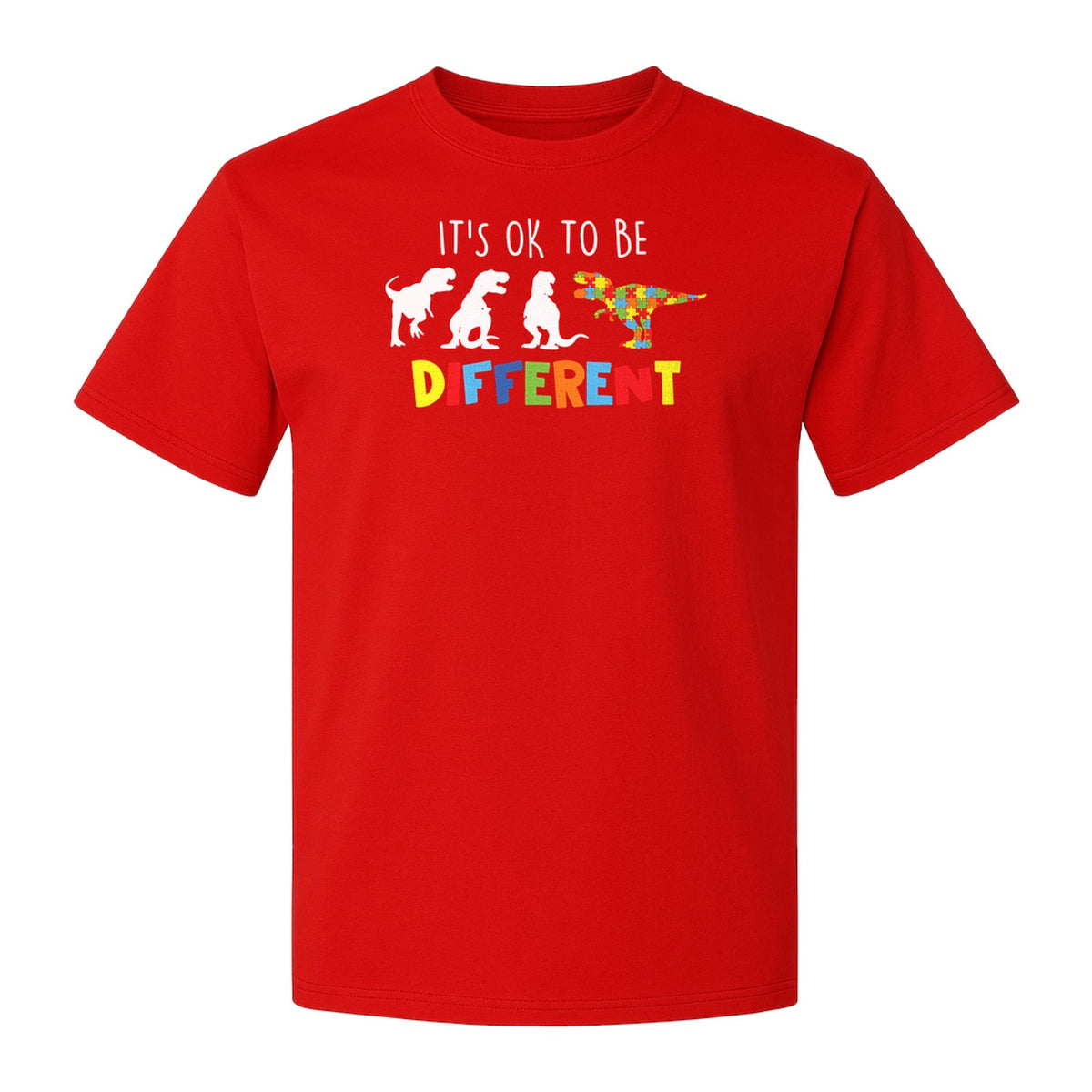 Autism Awareness T-Shirt, It's OK to Be Different Dinosaur Acceptance Design