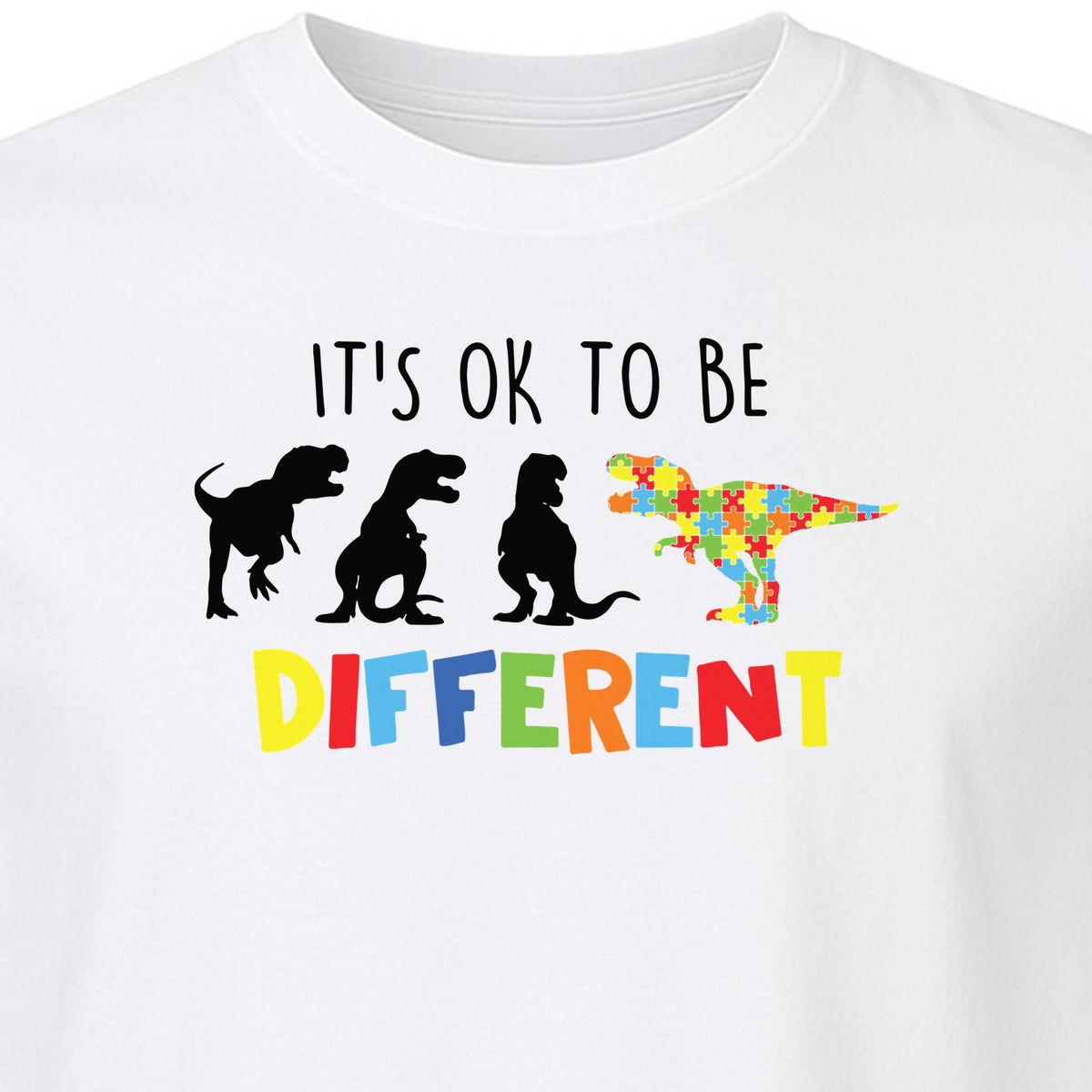 Autism Awareness T-Shirt, It's OK to Be Different Dinosaur Acceptance Design