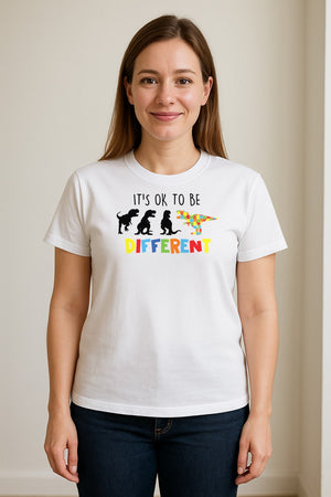 Autism Awareness T-Shirt, It's OK to Be Different Dinosaur Acceptance Design
