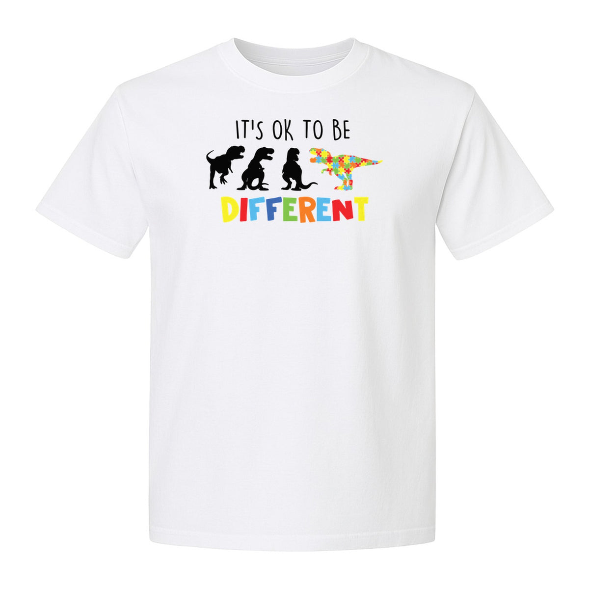 Autism Awareness T-Shirt, It's OK to Be Different Dinosaur Acceptance Design