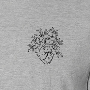 Anatomical Heart T-Shirt, Floral Left Chest Design for Nurses, Doctors and Medical Students