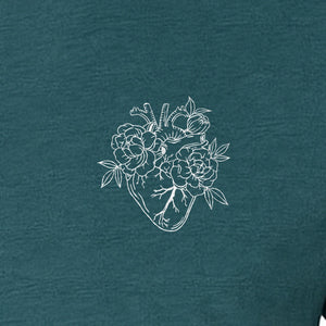 Anatomical Heart T-Shirt, Floral Left Chest Design for Nurses, Doctors and Medical Students