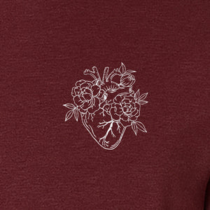 Anatomical Heart T-Shirt, Floral Left Chest Design for Nurses, Doctors and Medical Students