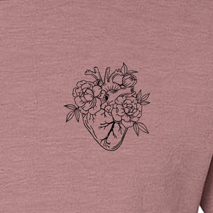 Anatomical Heart T-Shirt, Floral Left Chest Design for Nurses, Doctors and Medical Students