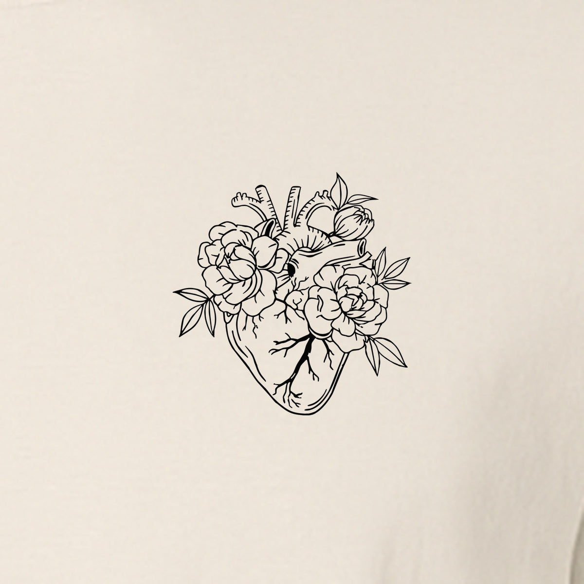 Anatomical Heart T-Shirt, Floral Left Chest Design for Nurses, Doctors and Medical Students