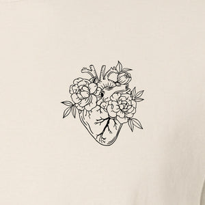 Anatomical Heart T-Shirt, Floral Left Chest Design for Nurses, Doctors and Medical Students