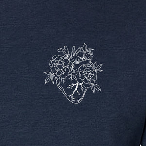 Anatomical Heart T-Shirt, Floral Left Chest Design for Nurses, Doctors and Medical Students