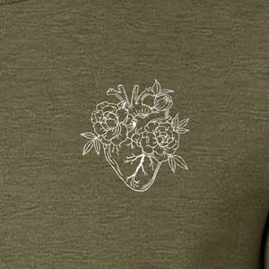 Anatomical Heart T-Shirt, Floral Left Chest Design for Nurses, Doctors and Medical Students