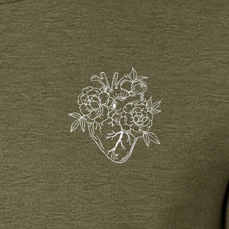 Anatomical Heart T-Shirt, Floral Left Chest Design for Nurses, Doctors and Medical Students
