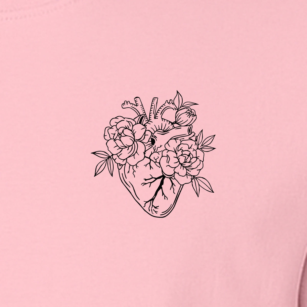 Anatomical Heart T-Shirt, Floral Left Chest Design for Nurses, Doctors and Medical Students