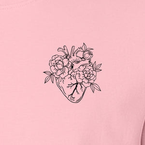 Anatomical Heart T-Shirt, Floral Left Chest Design for Nurses, Doctors and Medical Students
