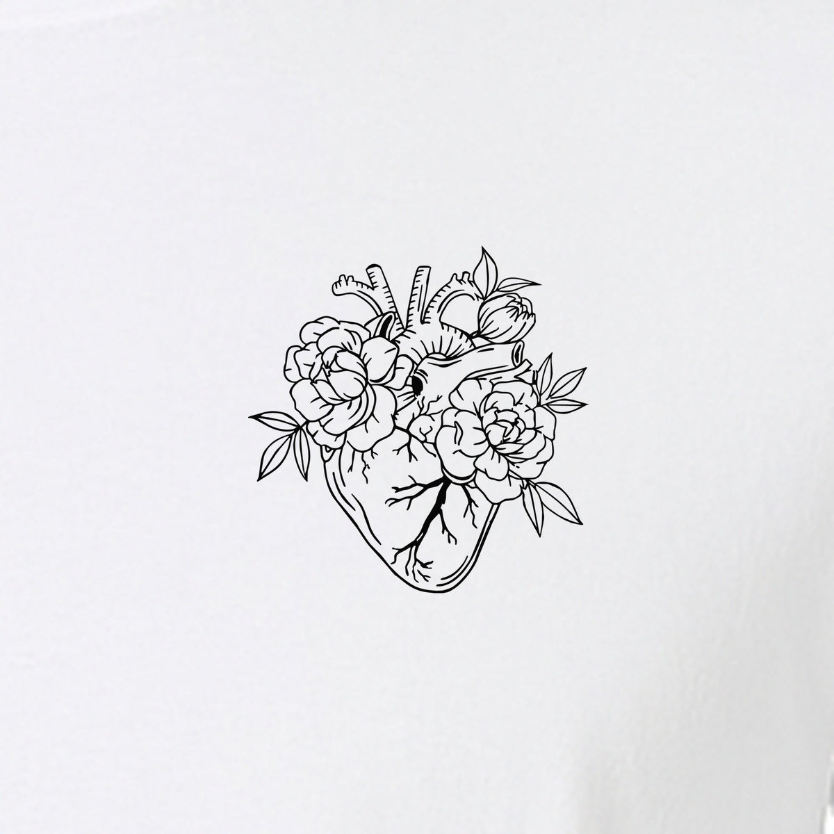 Anatomical Heart T-Shirt, Floral Left Chest Design for Nurses, Doctors and Medical Students
