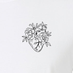 Anatomical Heart T-Shirt, Floral Left Chest Design for Nurses, Doctors and Medical Students