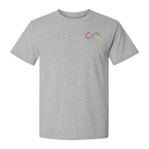 Autism Awareness T-Shirt, Multicolor Infinity Symbol Small Chest Design for Neurodiversity Support