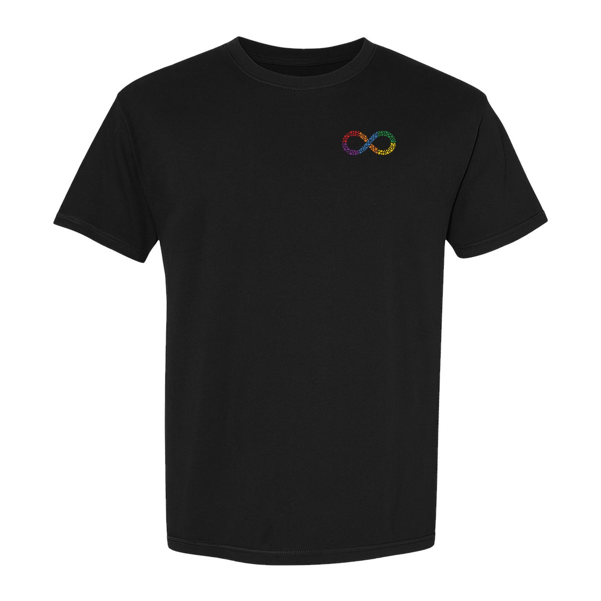 Autism Awareness T-Shirt, Multicolor Infinity Symbol Small Chest Design for Neurodiversity Support