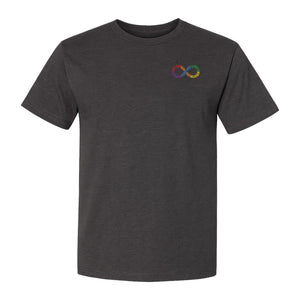 Autism Awareness T-Shirt, Multicolor Infinity Symbol Small Chest Design for Neurodiversity Support