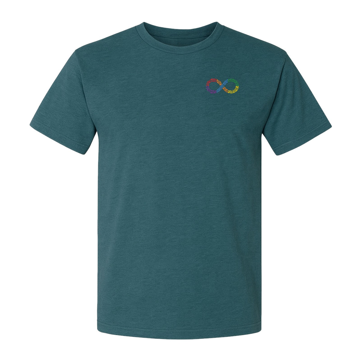 Autism Awareness T-Shirt, Multicolor Infinity Symbol Small Chest Design for Neurodiversity Support
