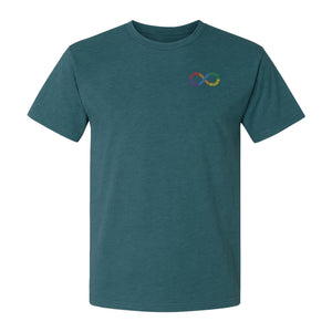 Autism Awareness T-Shirt, Multicolor Infinity Symbol Small Chest Design for Neurodiversity Support