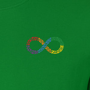 Autism Awareness T-Shirt, Multicolor Infinity Symbol Small Chest Design for Neurodiversity Support