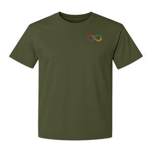 Autism Awareness T-Shirt, Multicolor Infinity Symbol Small Chest Design for Neurodiversity Support