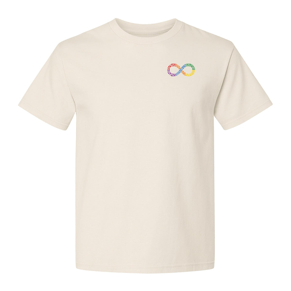 Autism Awareness T-Shirt, Multicolor Infinity Symbol Small Chest Design for Neurodiversity Support