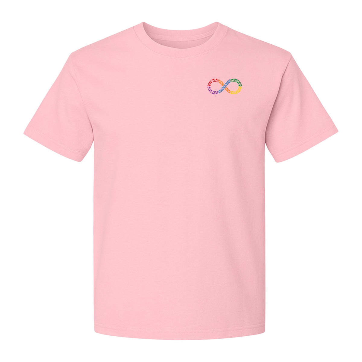 Autism Awareness T-Shirt, Multicolor Infinity Symbol Small Chest Design for Neurodiversity Support