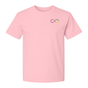 Autism Awareness T-Shirt, Multicolor Infinity Symbol Small Chest Design for Neurodiversity Support