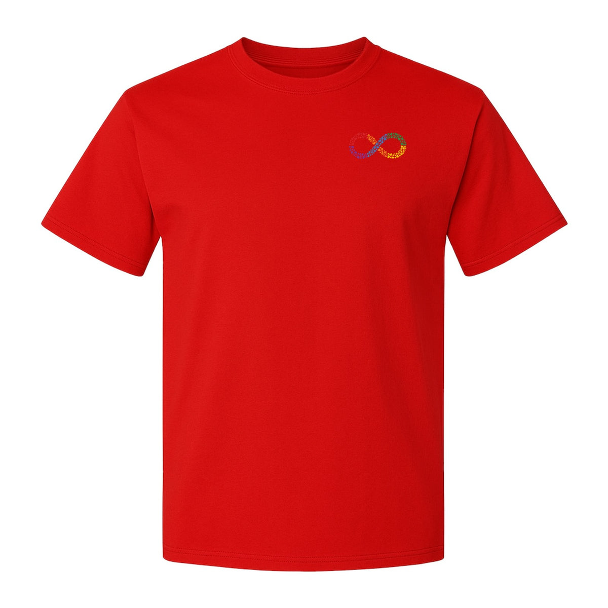 Autism Awareness T-Shirt, Multicolor Infinity Symbol Small Chest Design for Neurodiversity Support