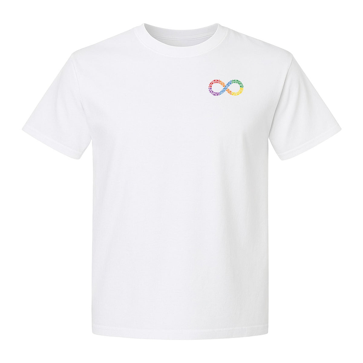 Autism Awareness T-Shirt, Multicolor Infinity Symbol Small Chest Design for Neurodiversity Support