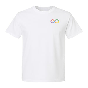 Autism Awareness T-Shirt, Multicolor Infinity Symbol Small Chest Design for Neurodiversity Support