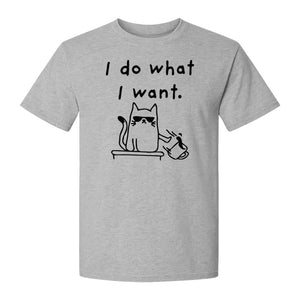 Sassy Cat T-Shirt, I Do What I Want Kitty Line Art Graphic for Pet Moms, Dads and Owners