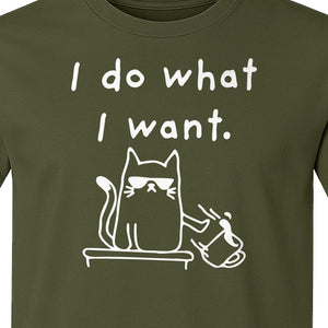 Sassy Cat T-Shirt, I Do What I Want Kitty Line Art Graphic for Pet Moms, Dads and Owners