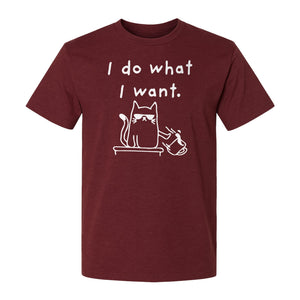 Sassy Cat T-Shirt, I Do What I Want Kitty Line Art Graphic for Pet Moms, Dads and Owners