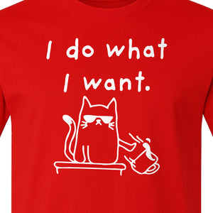 Sassy Cat T-Shirt, I Do What I Want Kitty Line Art Graphic for Pet Moms, Dads and Owners