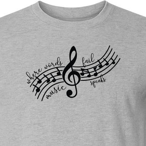 Music Speaks T-Shirt, Treble Clef and Notes Design for Musicians and Band Teachers
